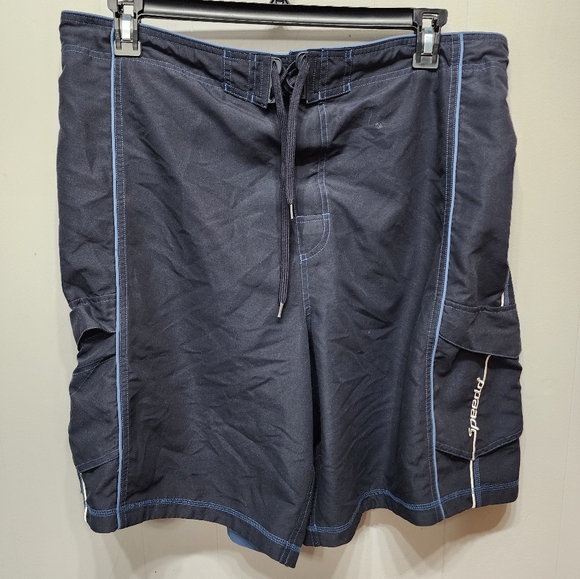 Speedo Swim Trunks XL Navy Blue Beach‎ Board Shorts Lined Pockets B738 - Picture 1 of 4